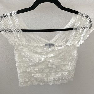 White Floral Lace Crop Top